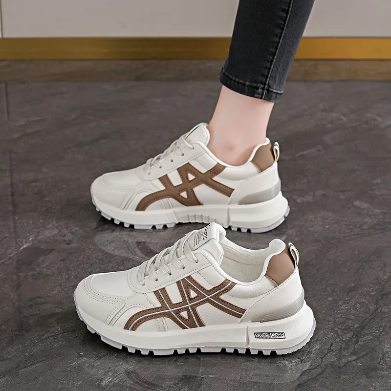 White & Brown Casual Platform Sneakers